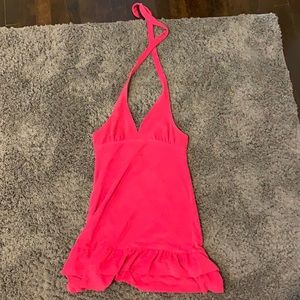 Terry cloth pink mini halter dress